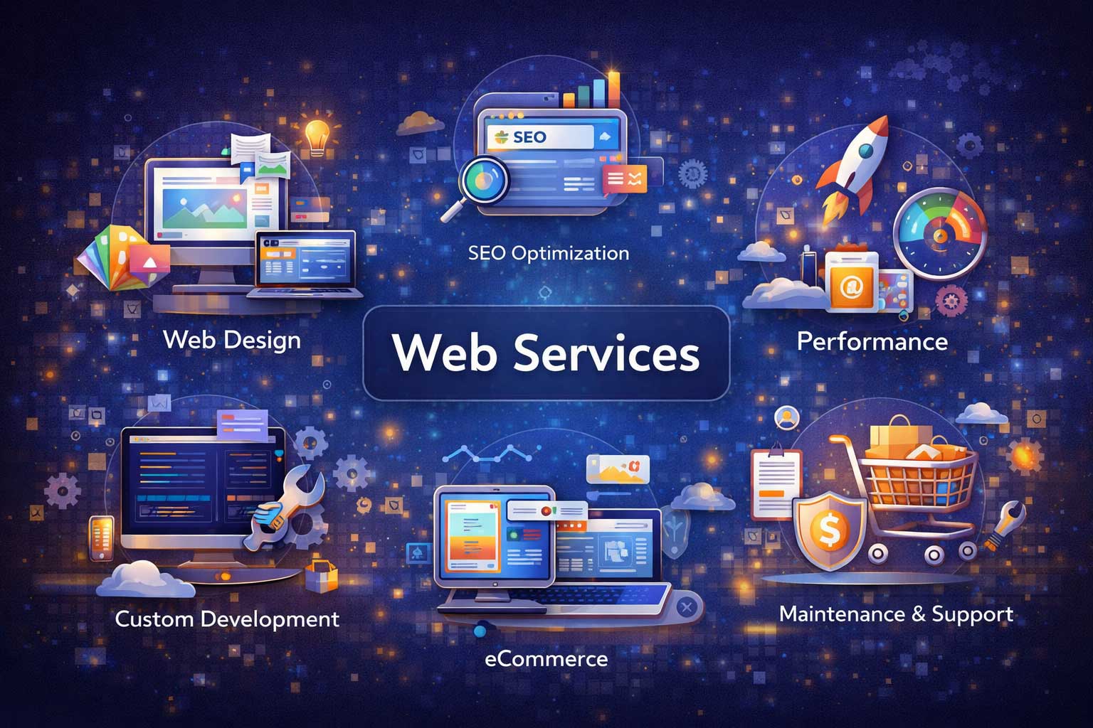 Web development and SEO illustration